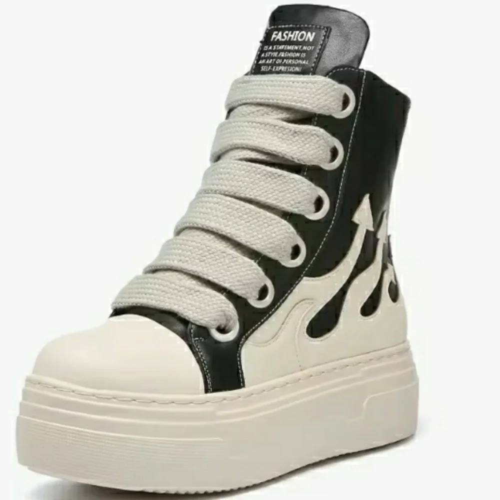 Fashion Black  White High-Top Sneakers Ankle Boots Platform Stick Sole Size 40